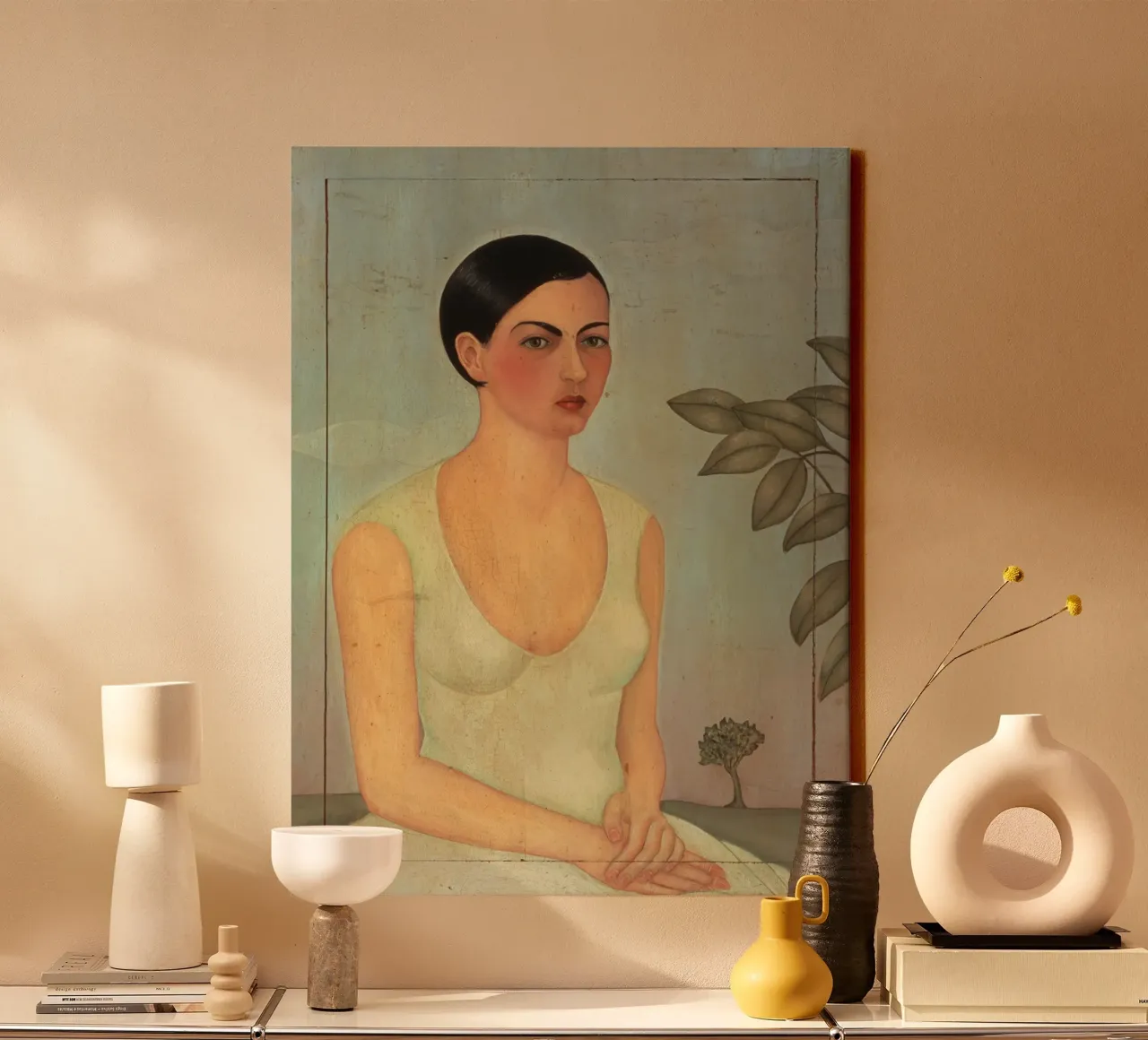 Frida Kahlo - Signora in bianco tela con Cornice a cassetta da ARTOTHEK
