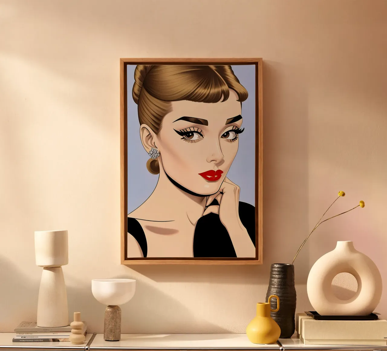 Audrey Hepburn mode-icoon canvas met Baklijst van ART DECO