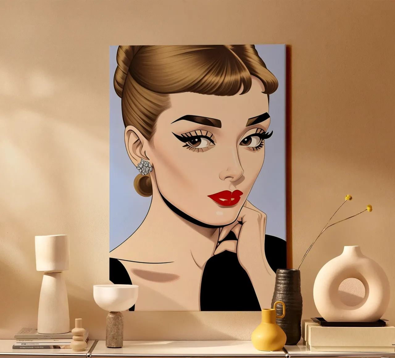 Audrey Hepburn mode-icoon canvas met Baklijst van ART DECO
