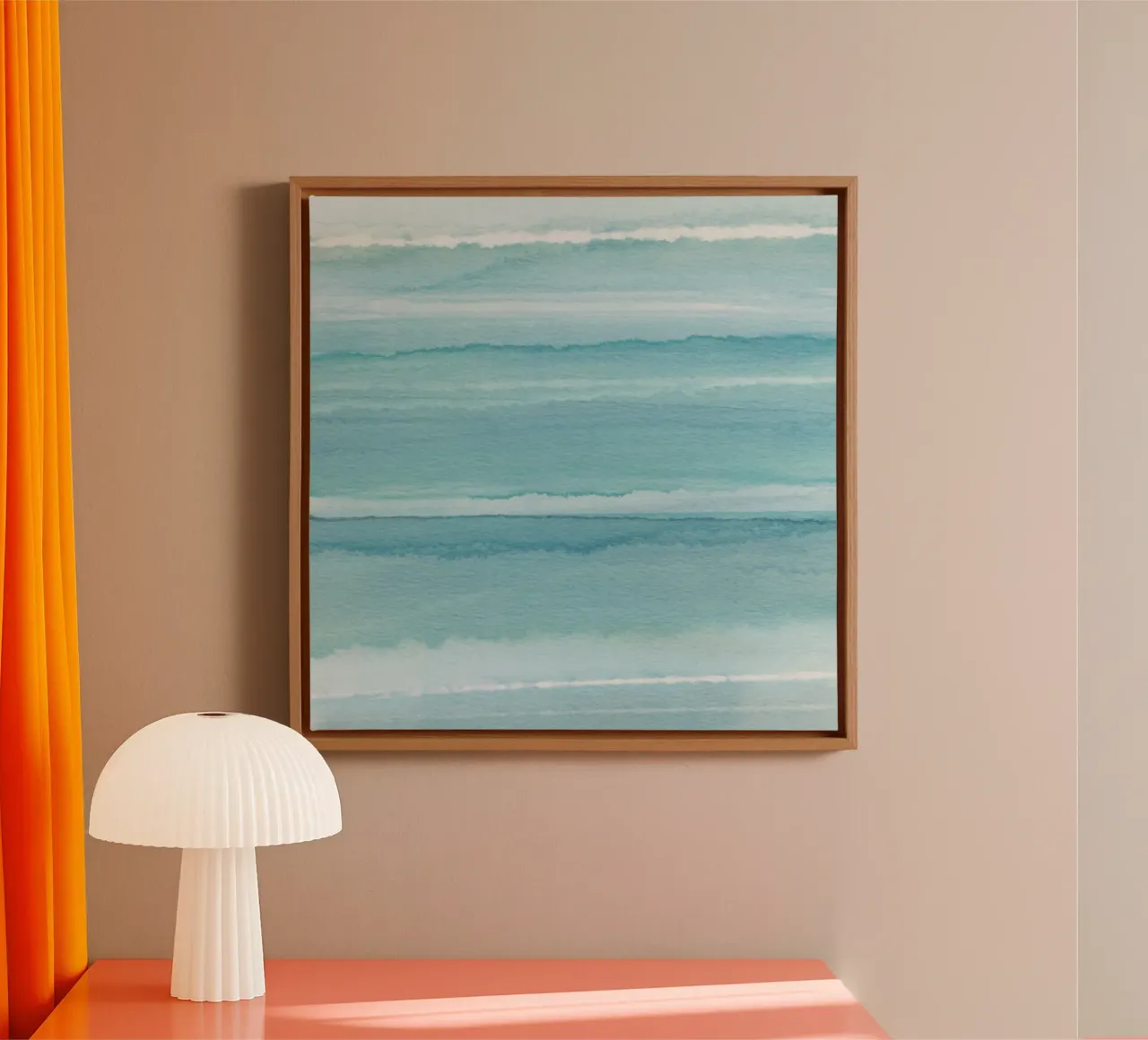 Strips 11 | Aqua Pastel Minimalism canvas with Floater frame by sabidussi