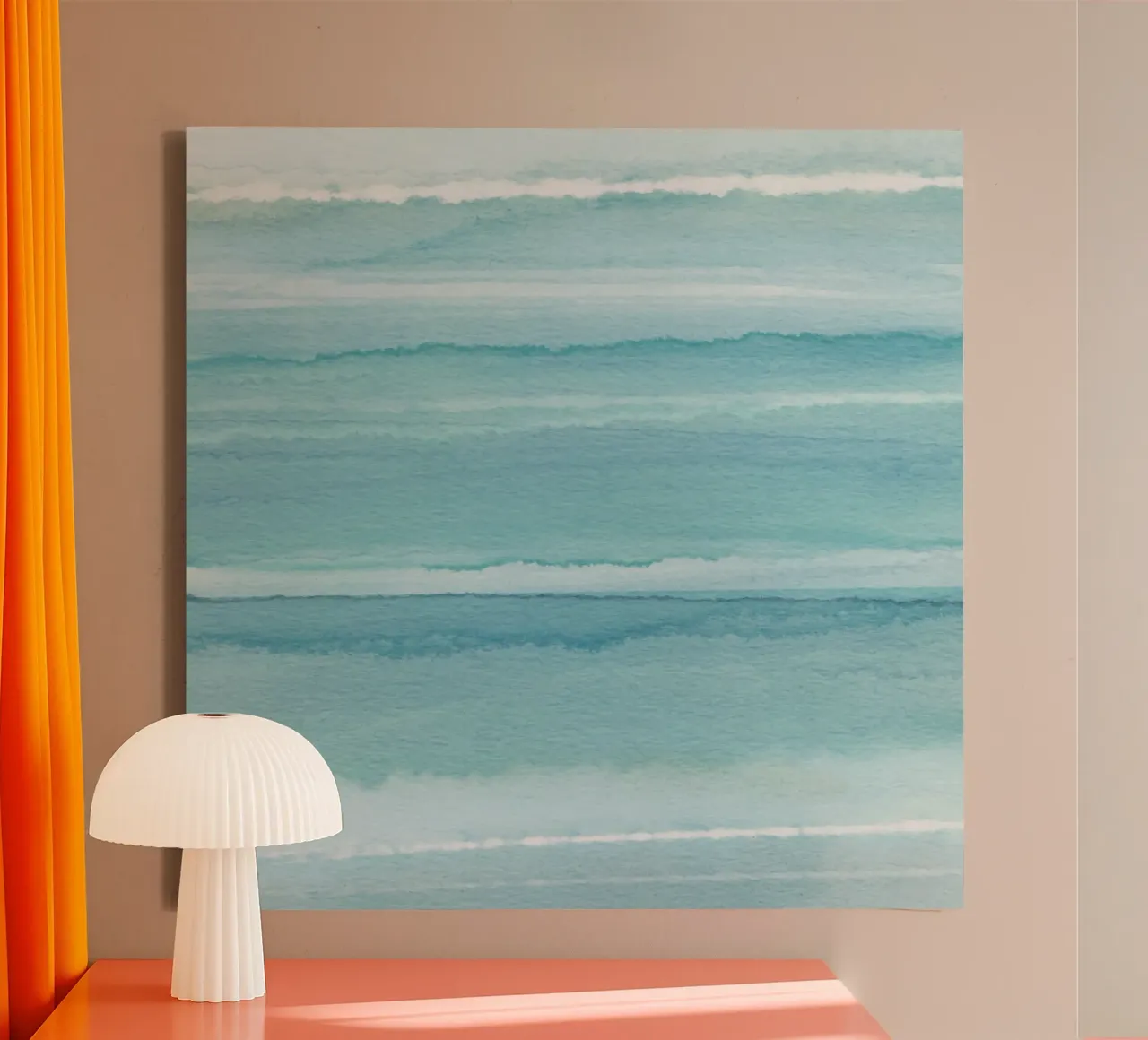 Strips 11 | Aqua Pastel Minimalism canvas with Floater frame by sabidussi