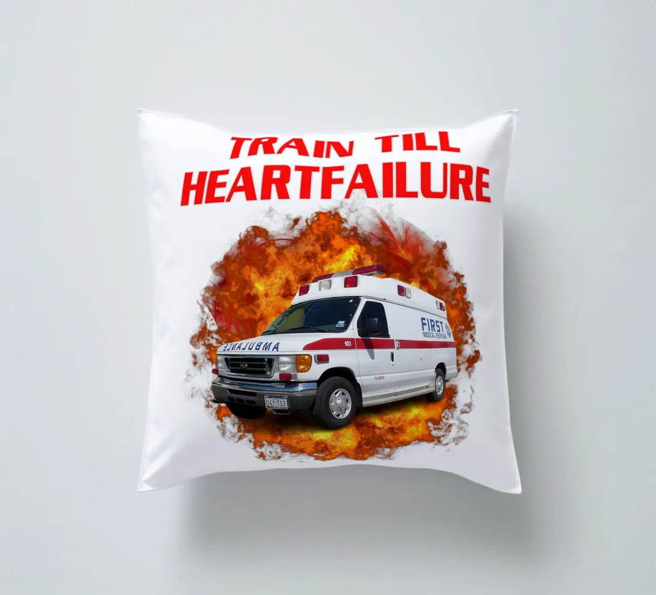 Train Till Heartfailure Humor Funny art design cuscino da kaiyaraiya