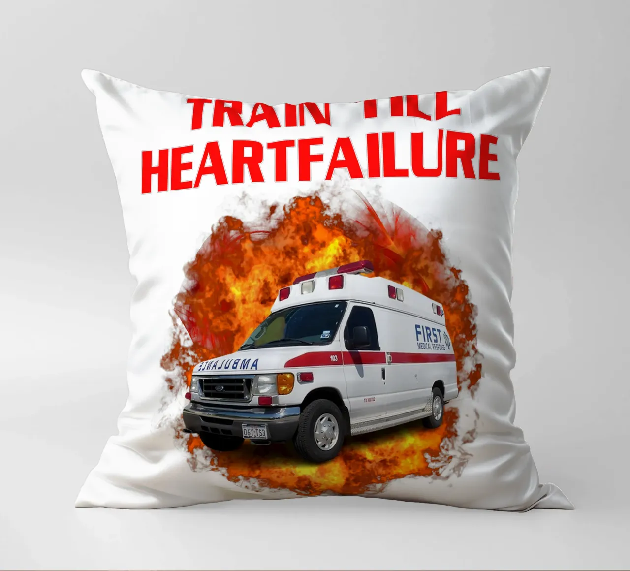 Train Till Heartfailure Humor Funny art design cuscino da kaiyaraiya