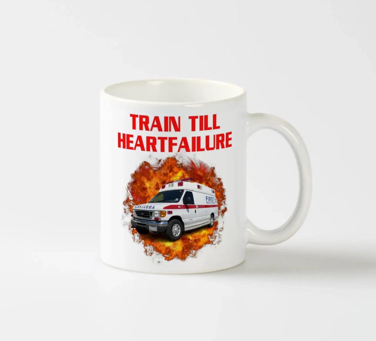 Train Till Heartfailure Humor Funny art design tazza in ceramica da kaiyaraiya