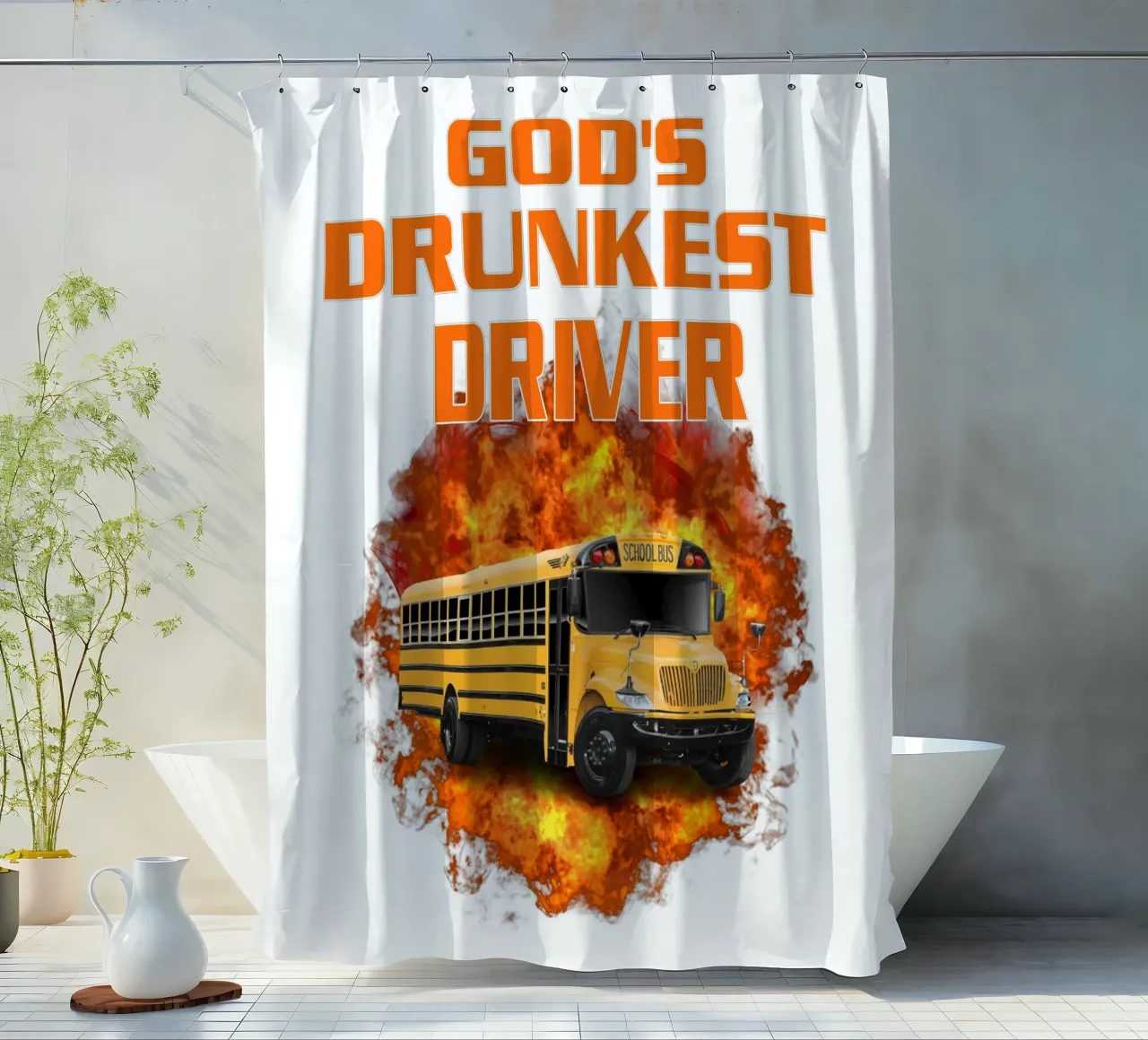 God's Drunkest Driver Humor Funny Art design shower curtain by kaiyaraiya