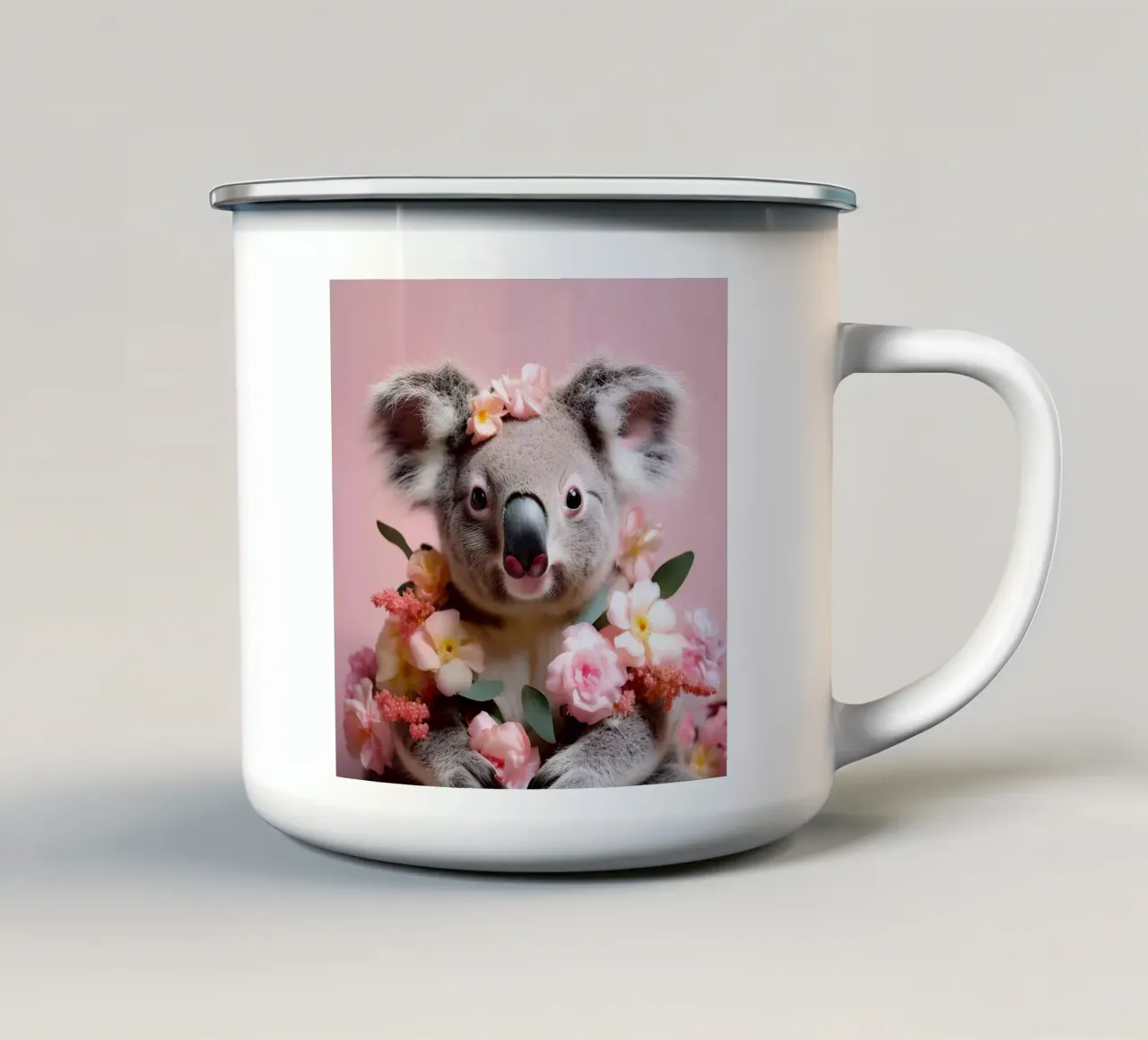 Adorabile Koala con fiori rosa in un disegno artistico pastello tazza in smalto da FlexiDesignsByK