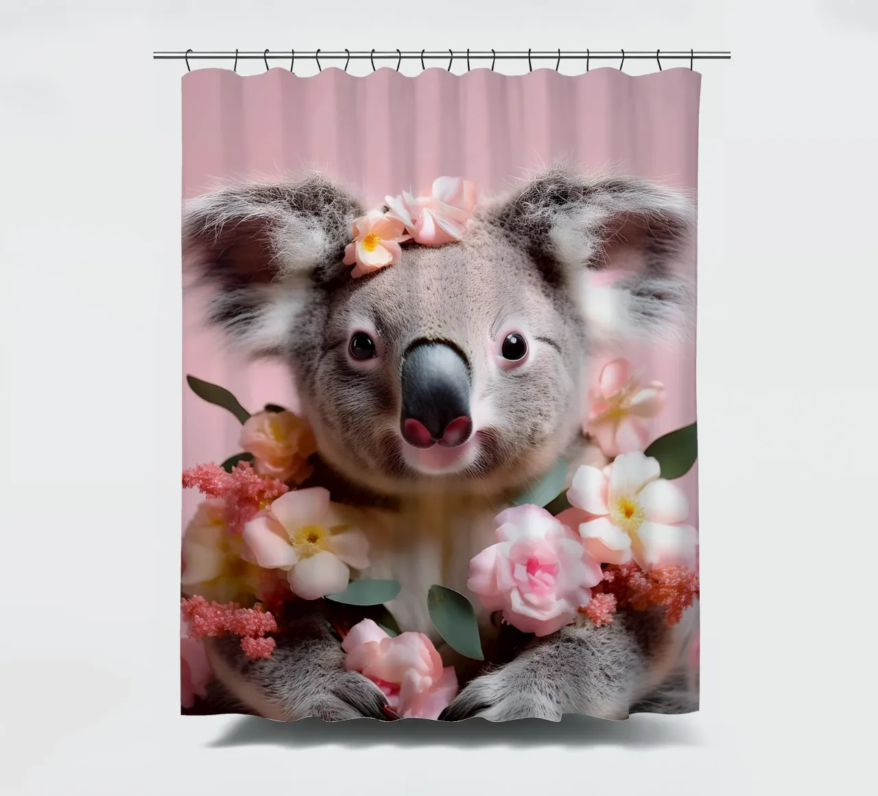 Adorable Koala with Pink Flowers in a Pastel Art Design shower curtain by FlexiDesignsByK