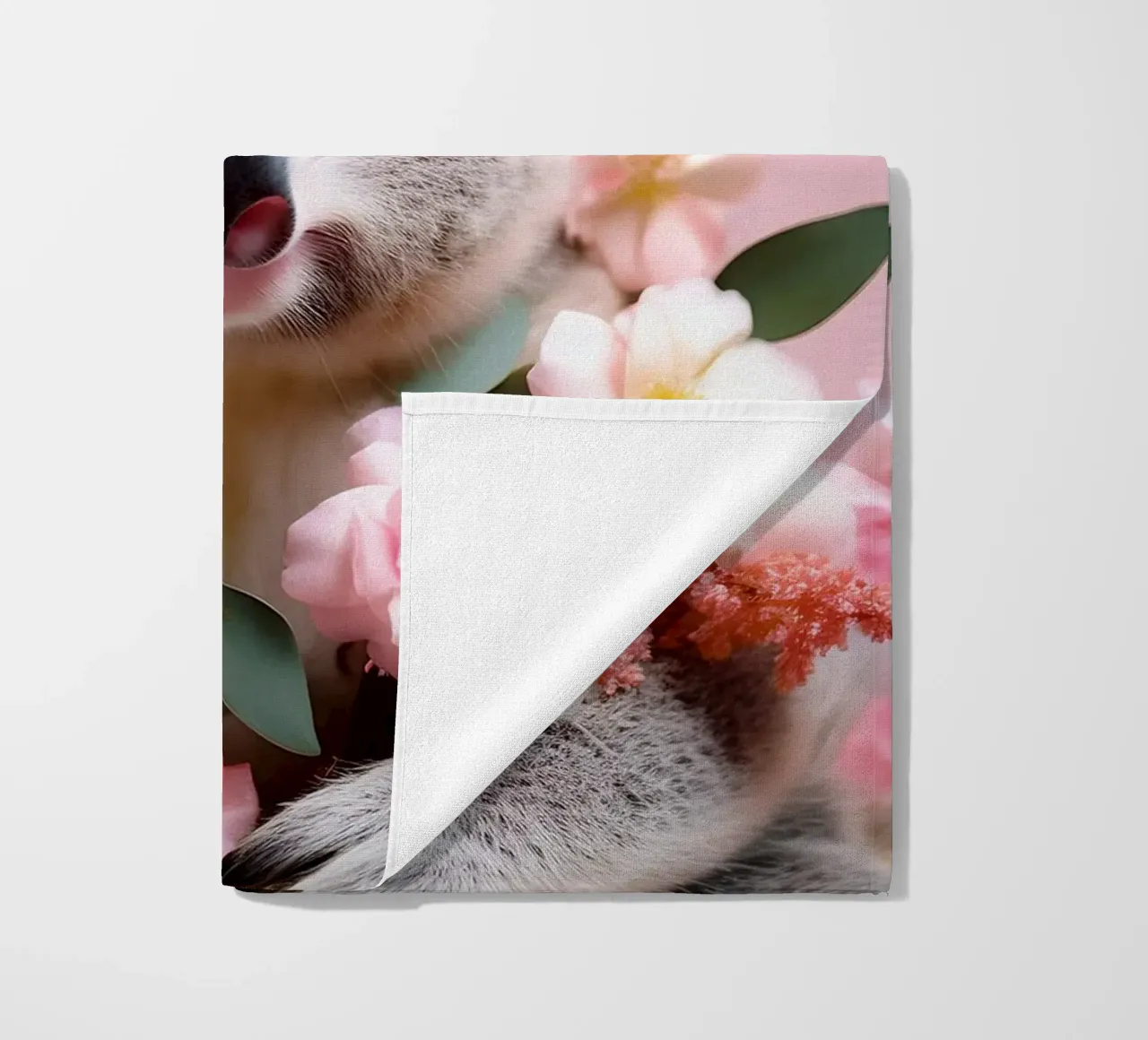 Liebenswerter Koala mit rosa Blumen in einem Pastelldesign Strandtuch von FlexiDesignsByK