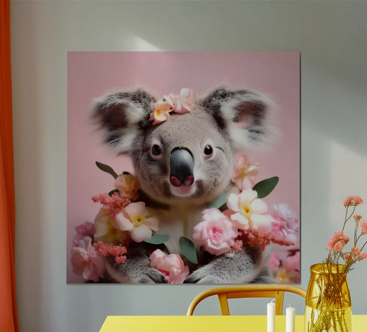 Adorable Koala with Pink Flowers in a Pastel Art Design poster by FlexiDesignsByK