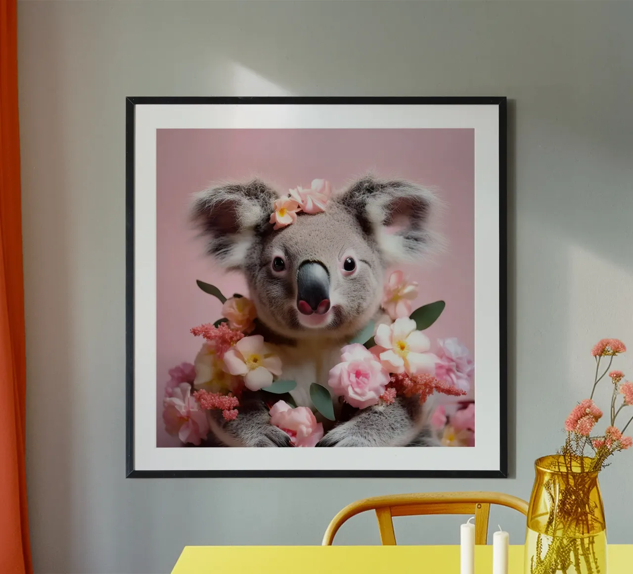 Adorable Koala with Pink Flowers in a Pastel Art Design poster by FlexiDesignsByK