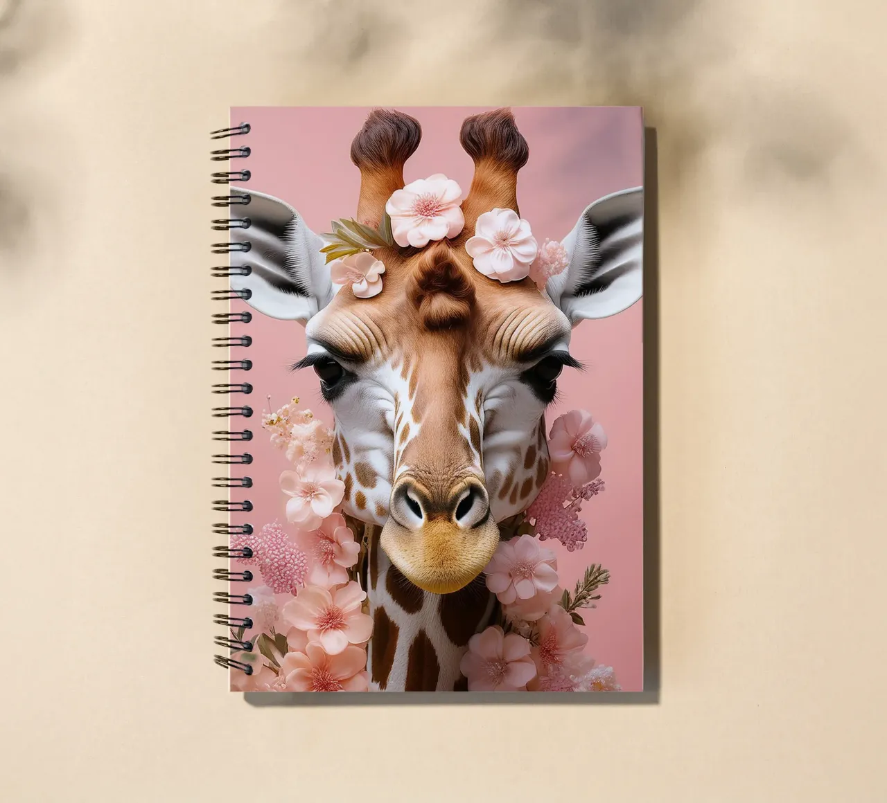 Elegante giraffa con stampa di corona floreale in fiore diario ad anelli da FlexiDesignsByK