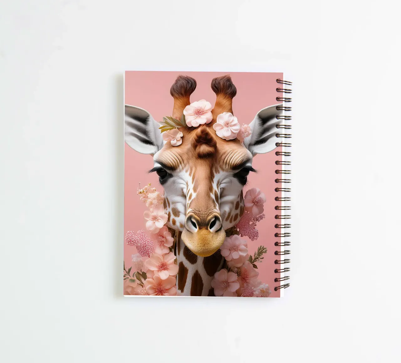 Elegante giraffa con stampa di corona floreale in fiore diario ad anelli da FlexiDesignsByK