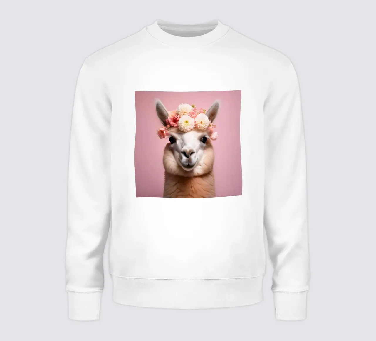 Lovely Llama with a Delicate Floral Crown Art Print sweatshirt by FlexiDesignsByK