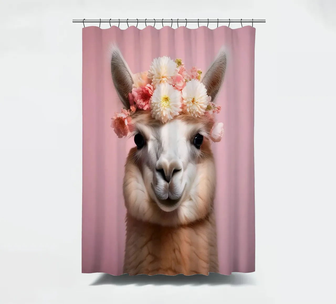 Lovely Llama with a Delicate Floral Crown Art Print shower curtain by FlexiDesignsByK