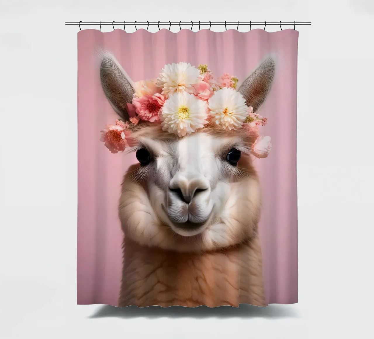 Lovely Llama with a Delicate Floral Crown Art Print shower curtain by FlexiDesignsByK