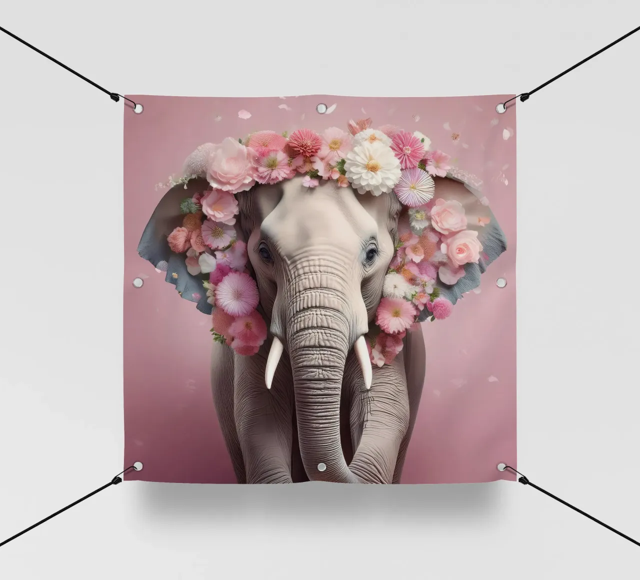 Graceful Elephant with Pink Floral Crown Artwork pvc cover by FlexiDesignsByK