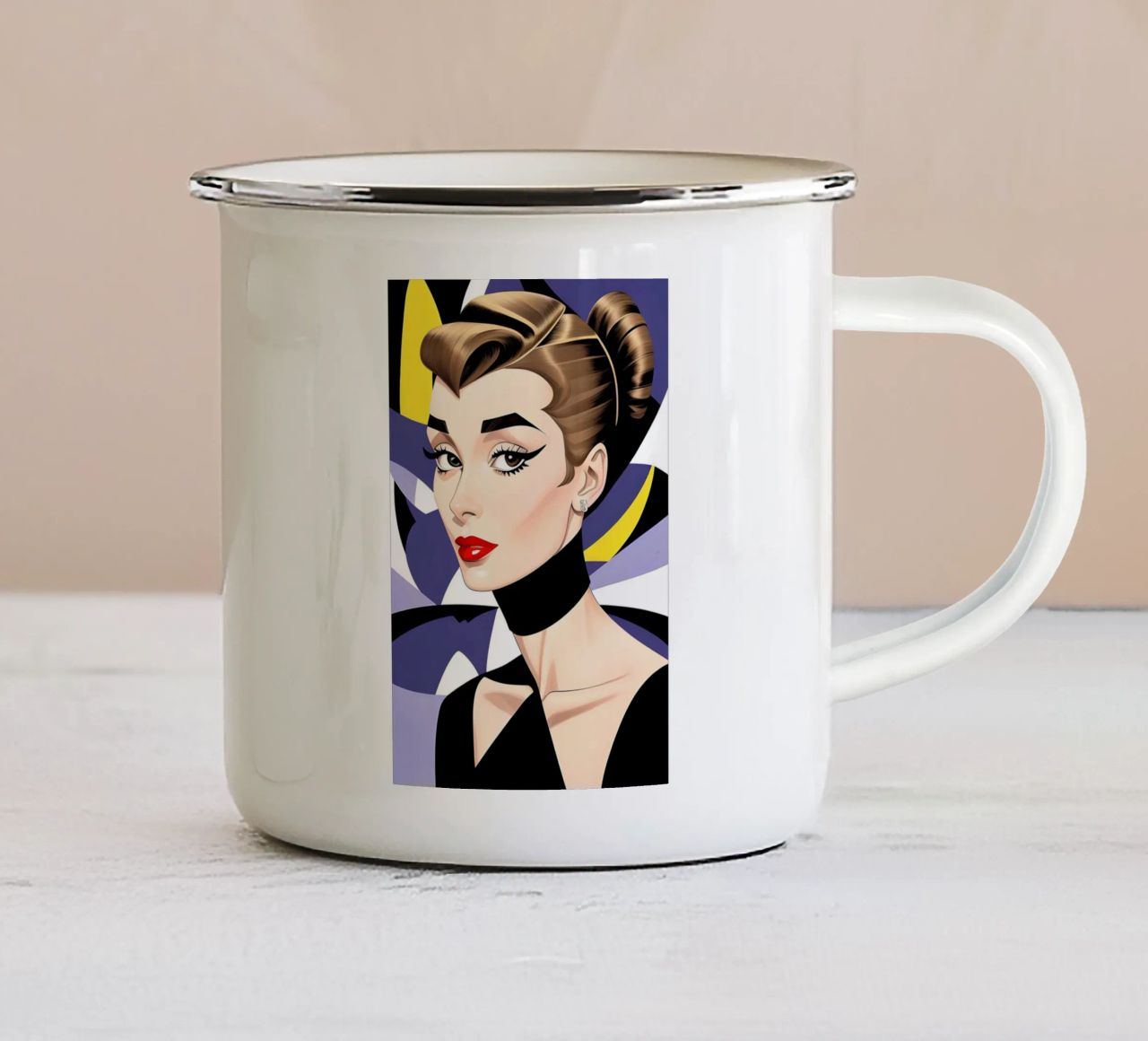 Dopamina geometrica Audrey Hepburn tazza in smalto da ART DECO