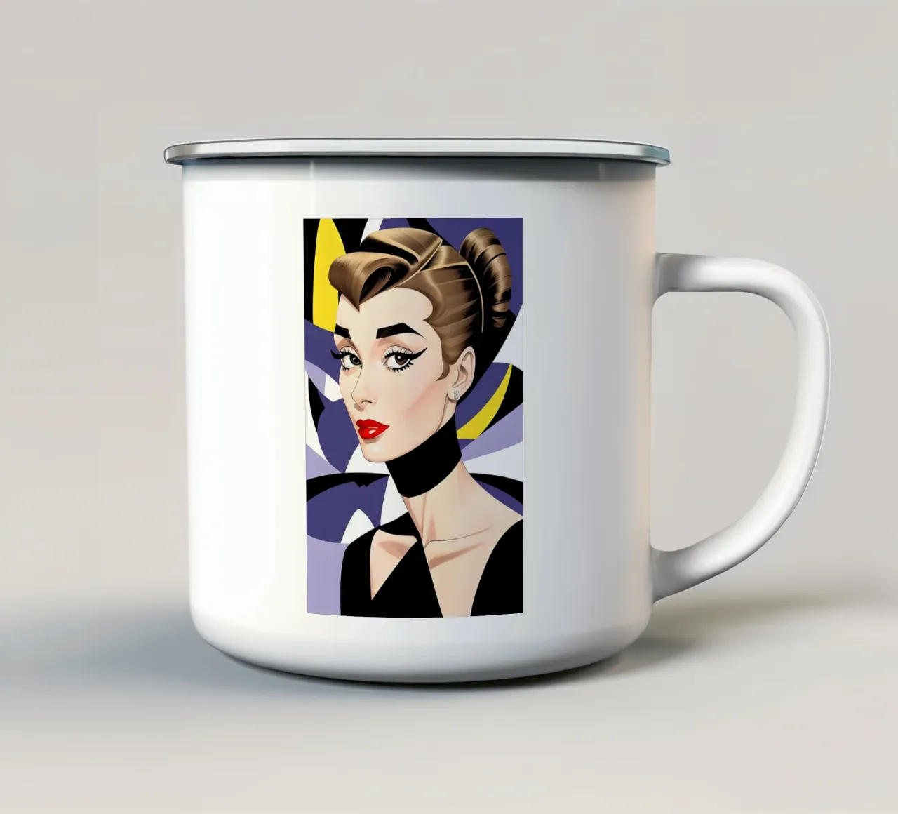 Dopamina geometrica Audrey Hepburn tazza in smalto da ART DECO