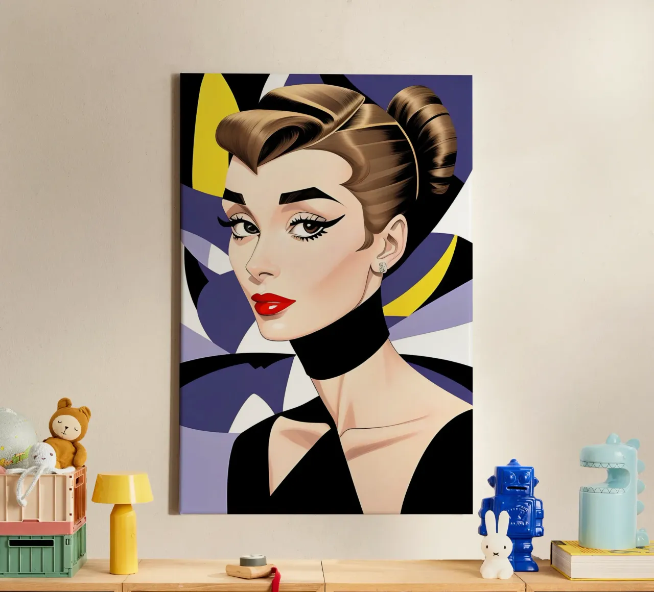 Dopamina geometrica Audrey Hepburn tela con Cornice a cassetta da ART DECO