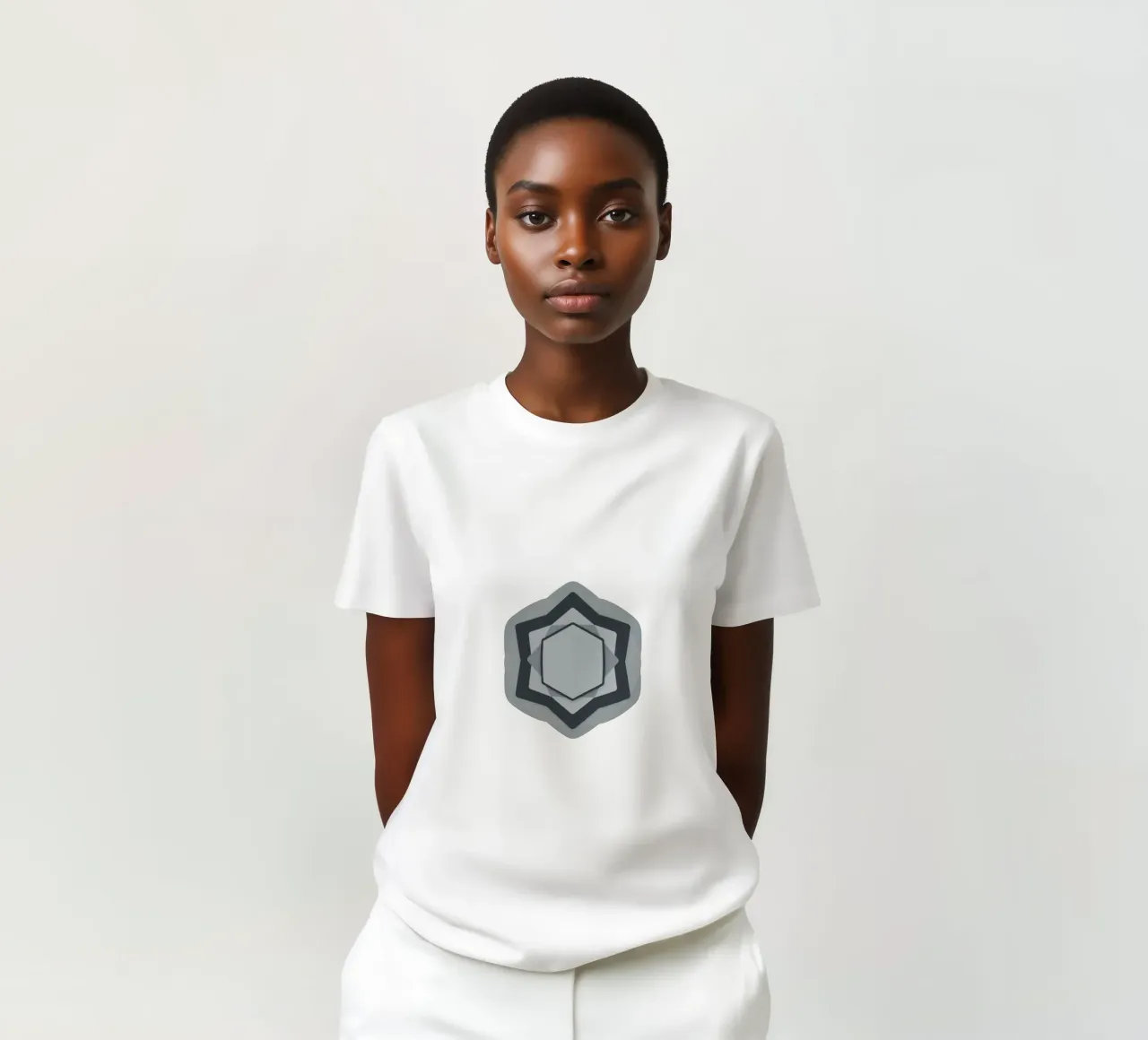 Abstract geometric modern logo in shades of gray and white t-shirt by DesignDoodle