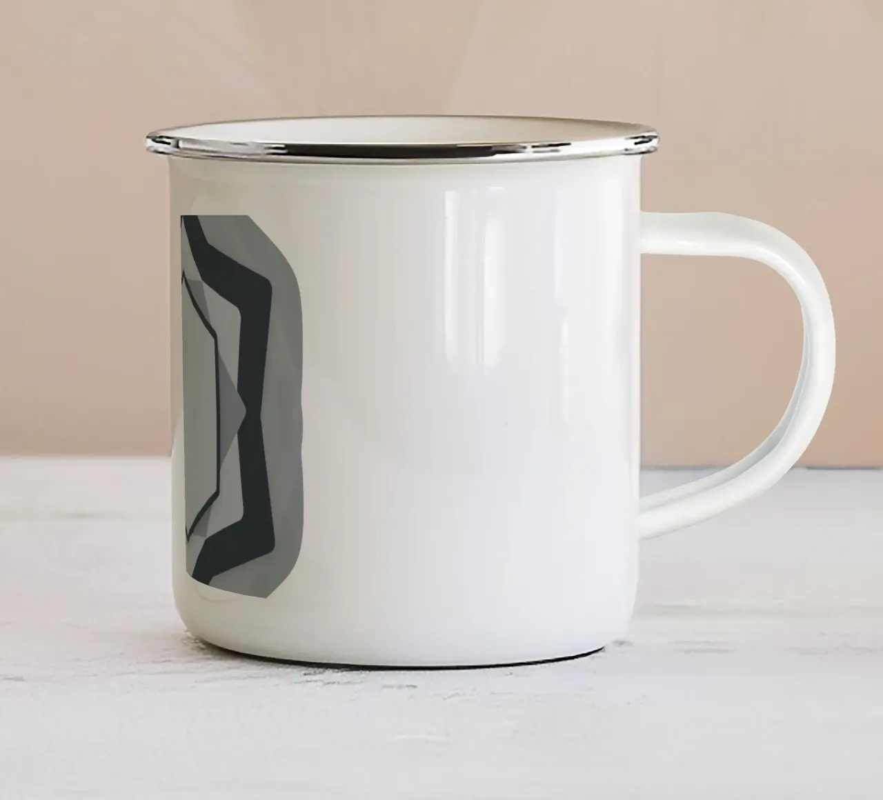 Abstract geometrisch modern logo in grijstinten en wit emaille mok van DesignDoodle