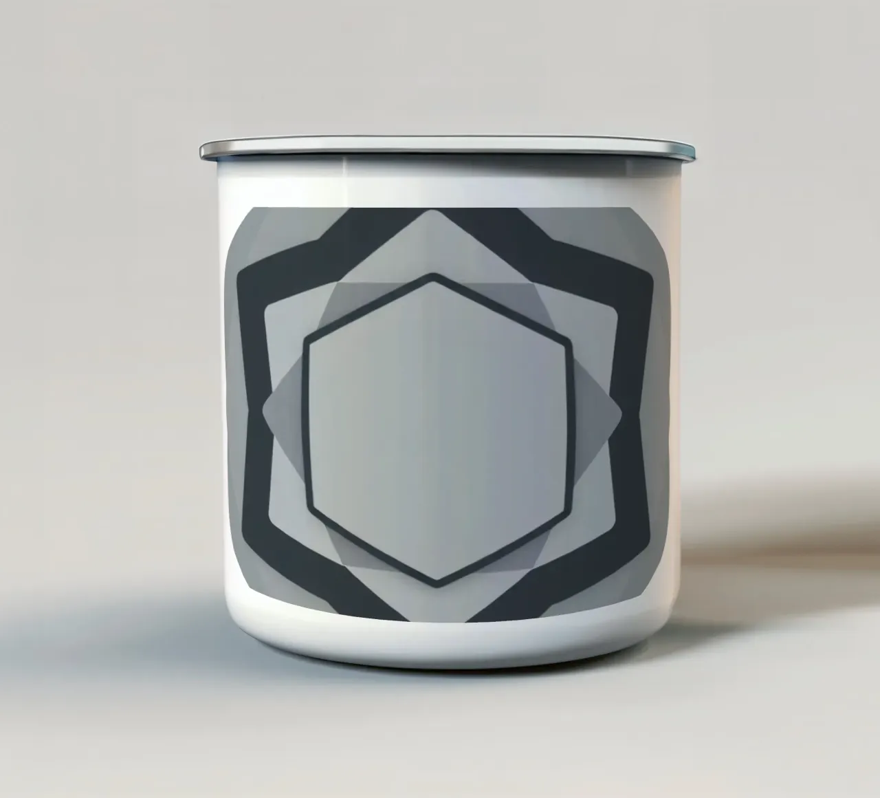 Abstract geometrisch modern logo in grijstinten en wit emaille mok van DesignDoodle