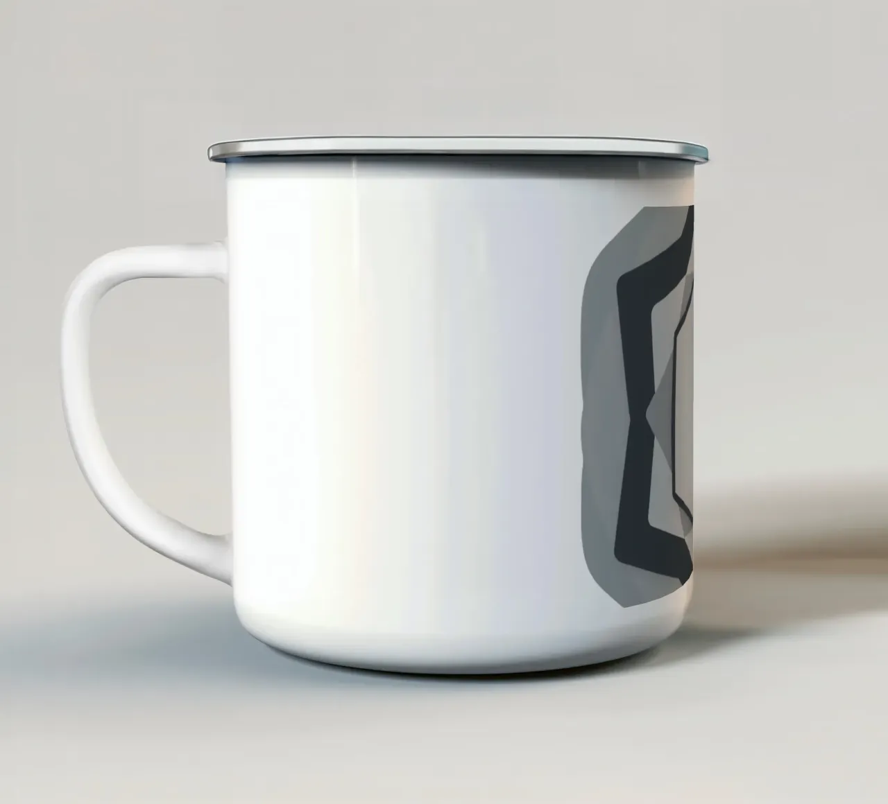 Abstract geometrisch modern logo in grijstinten en wit emaille mok van DesignDoodle