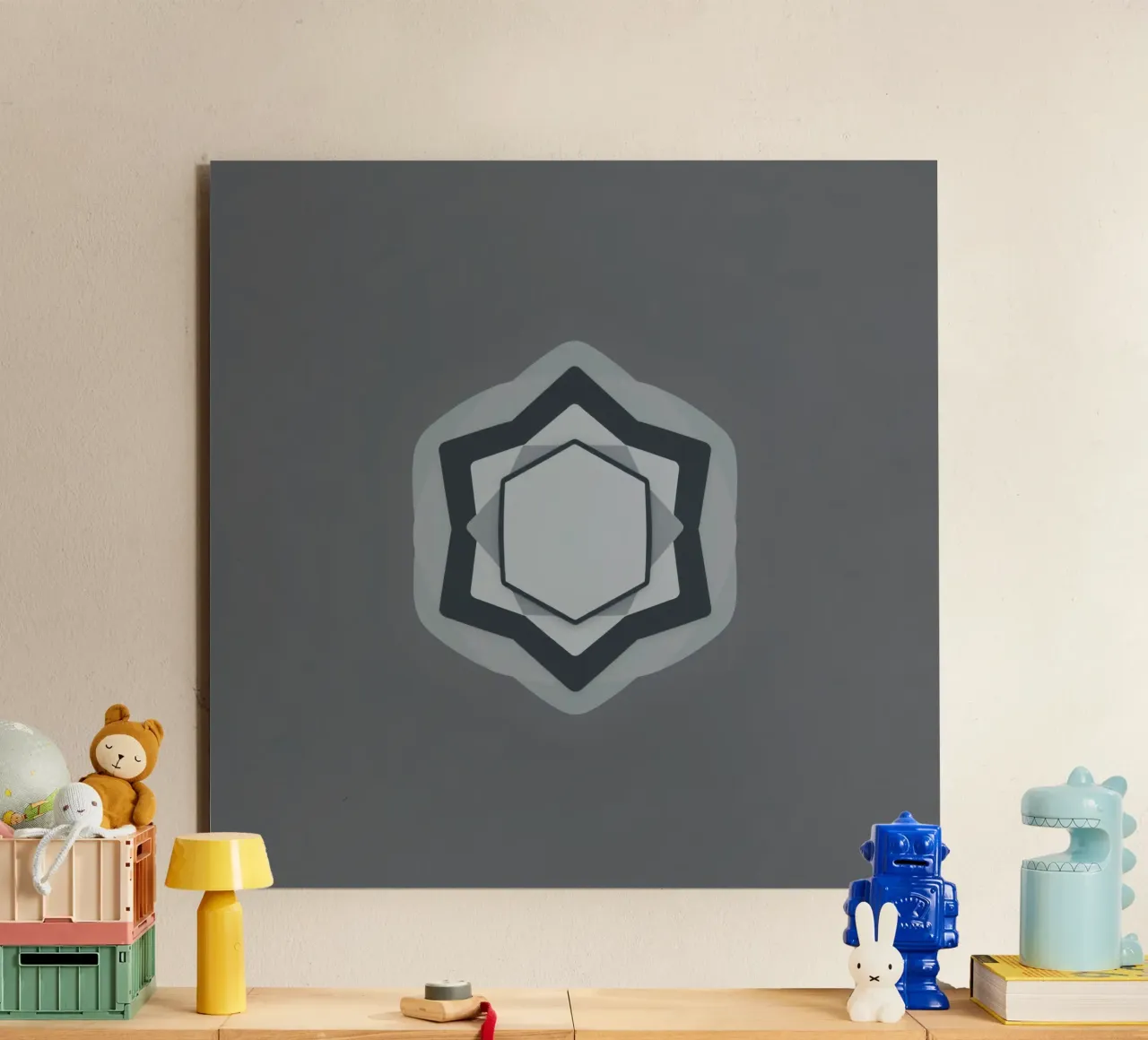 Abstraktes geometrisches modernes Logo in Grautönen und Weiß Alu-Dibond von DesignDoodle