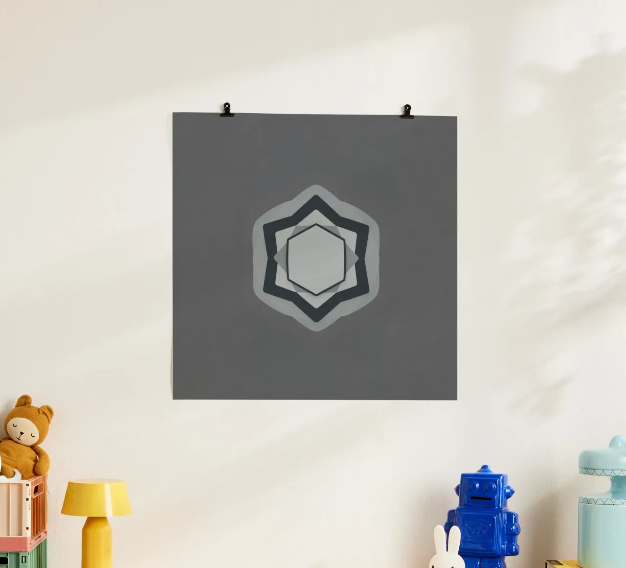 Abstract geometric modern logo in shades of gray and white poster by DesignDoodle