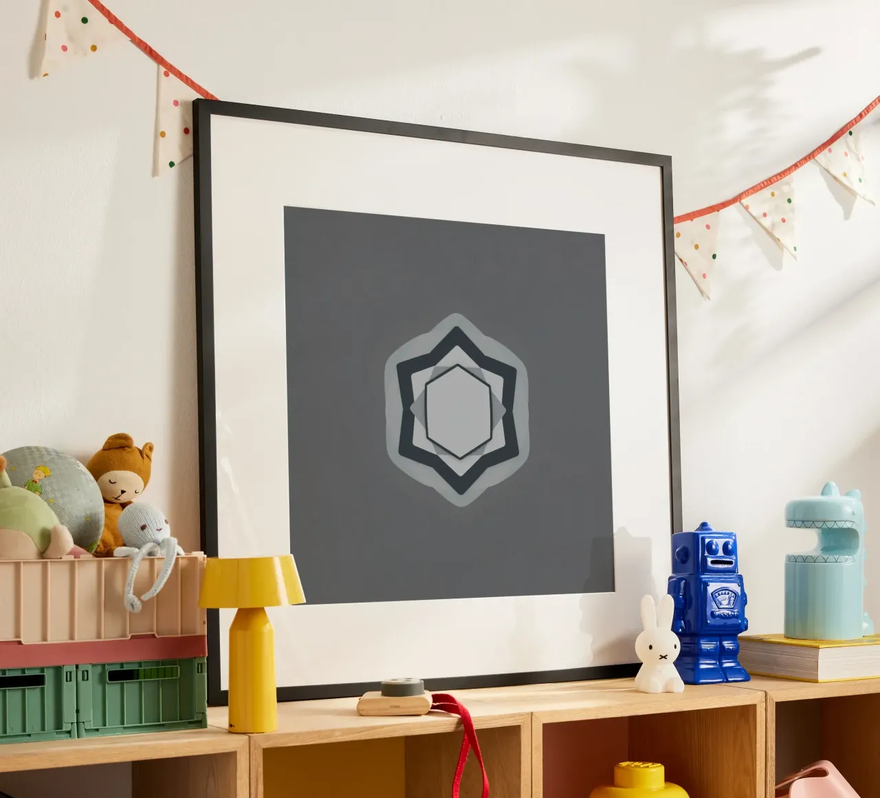 Abstract geometric modern logo in shades of gray and white poster by DesignDoodle