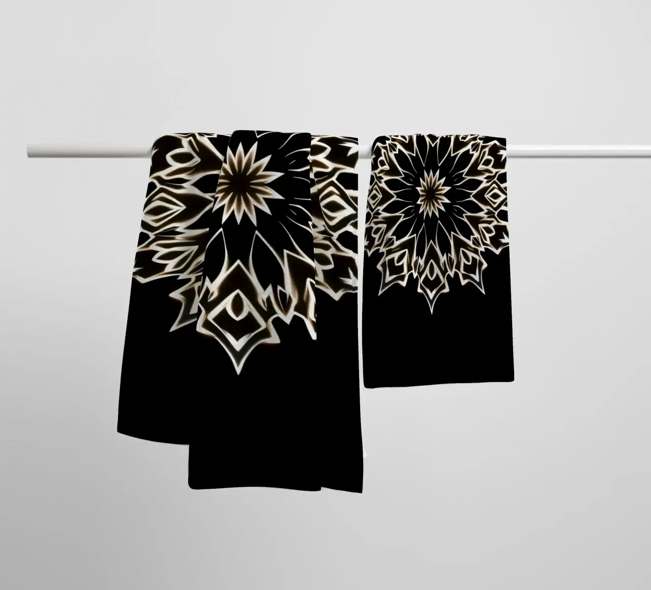 Komplizierte florale Mandala-Logo-Design auf einem schwarzen Hintergrund Handtuch von DesignDoodle