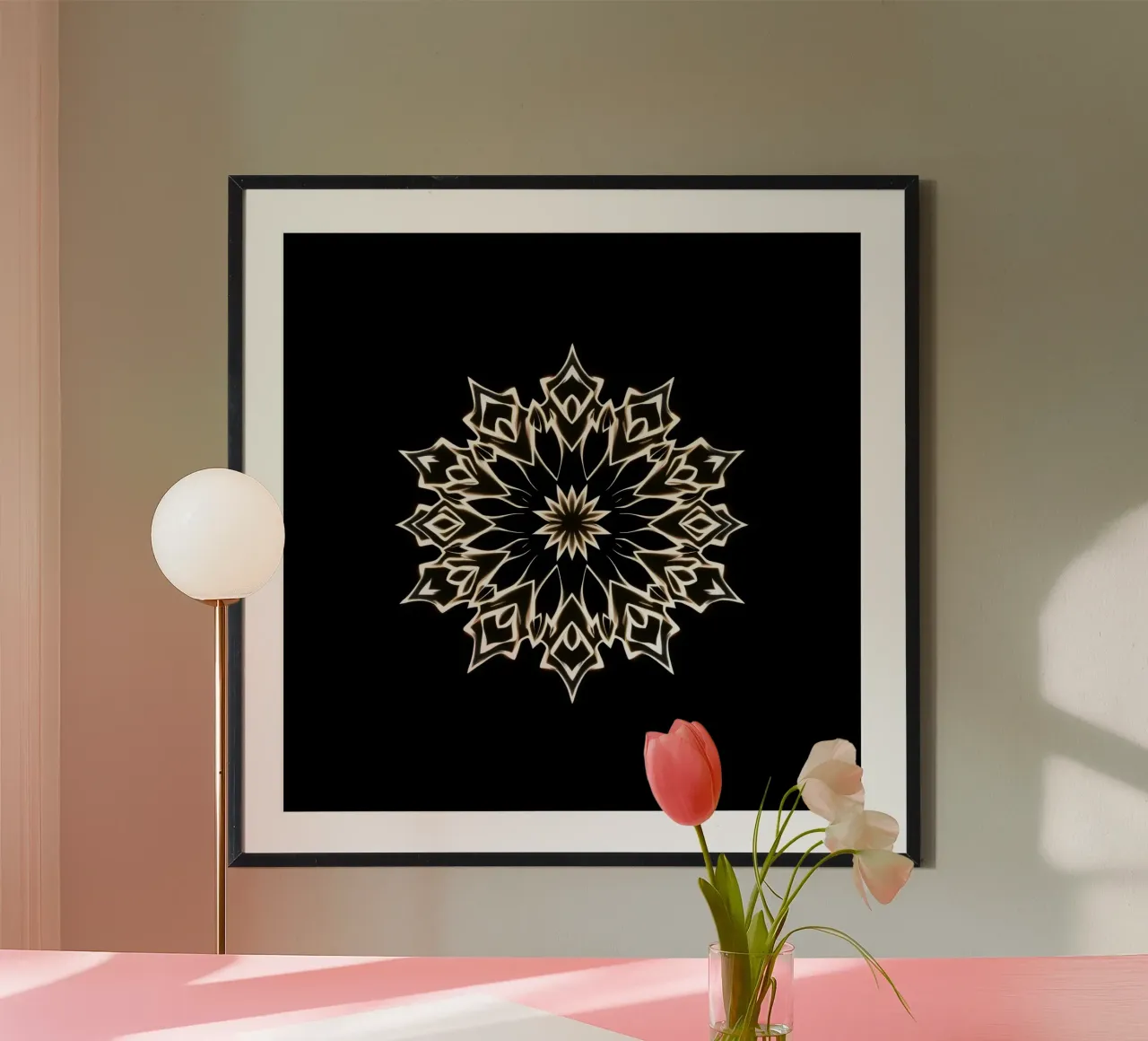 Gebloemd mandala logo op zwarte achtergrond poster van DesignDoodle