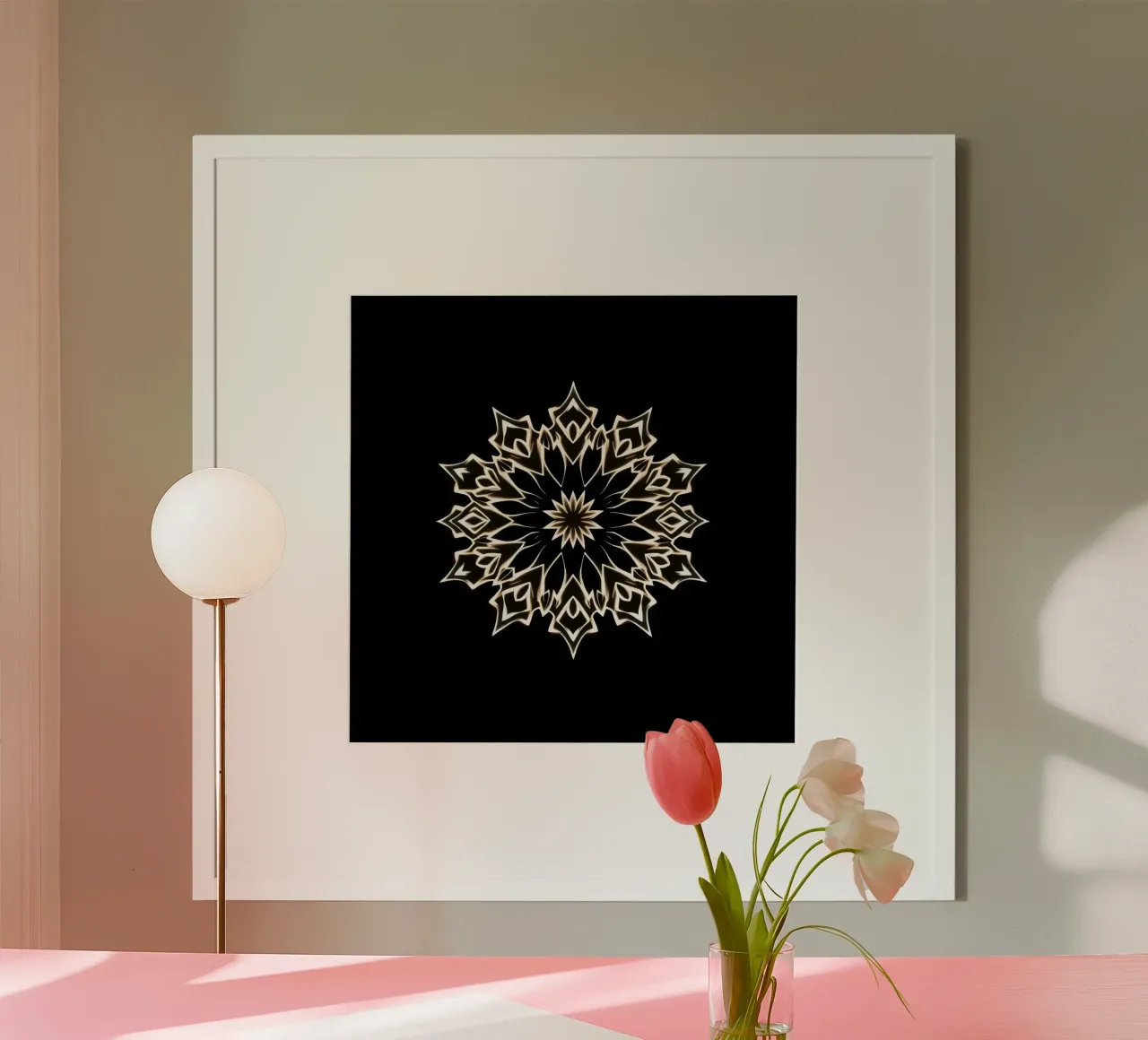 Gebloemd mandala logo op zwarte achtergrond poster van DesignDoodle