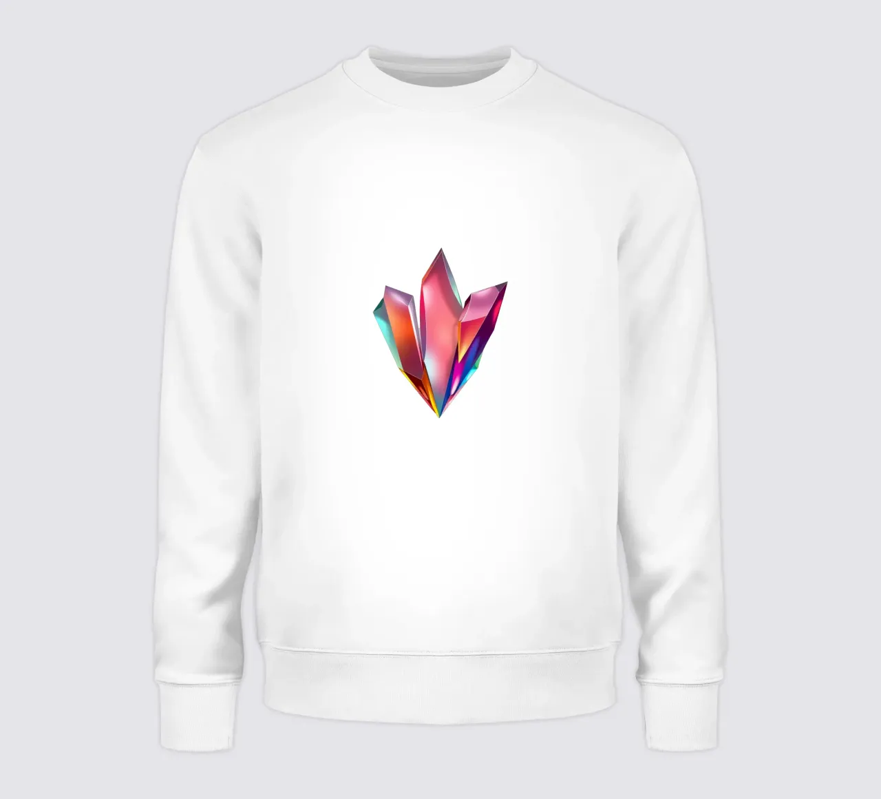 Colorful crystal formations glowing on a white background sweatshirt by DesignDoodle