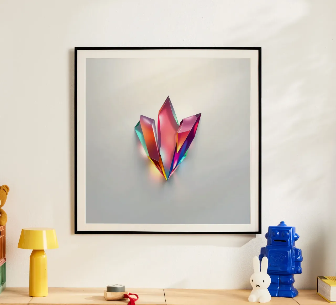 Formazioni di cristallo colorate che brillano su uno sfondo bianco carta hahnemühle da DesignDoodle