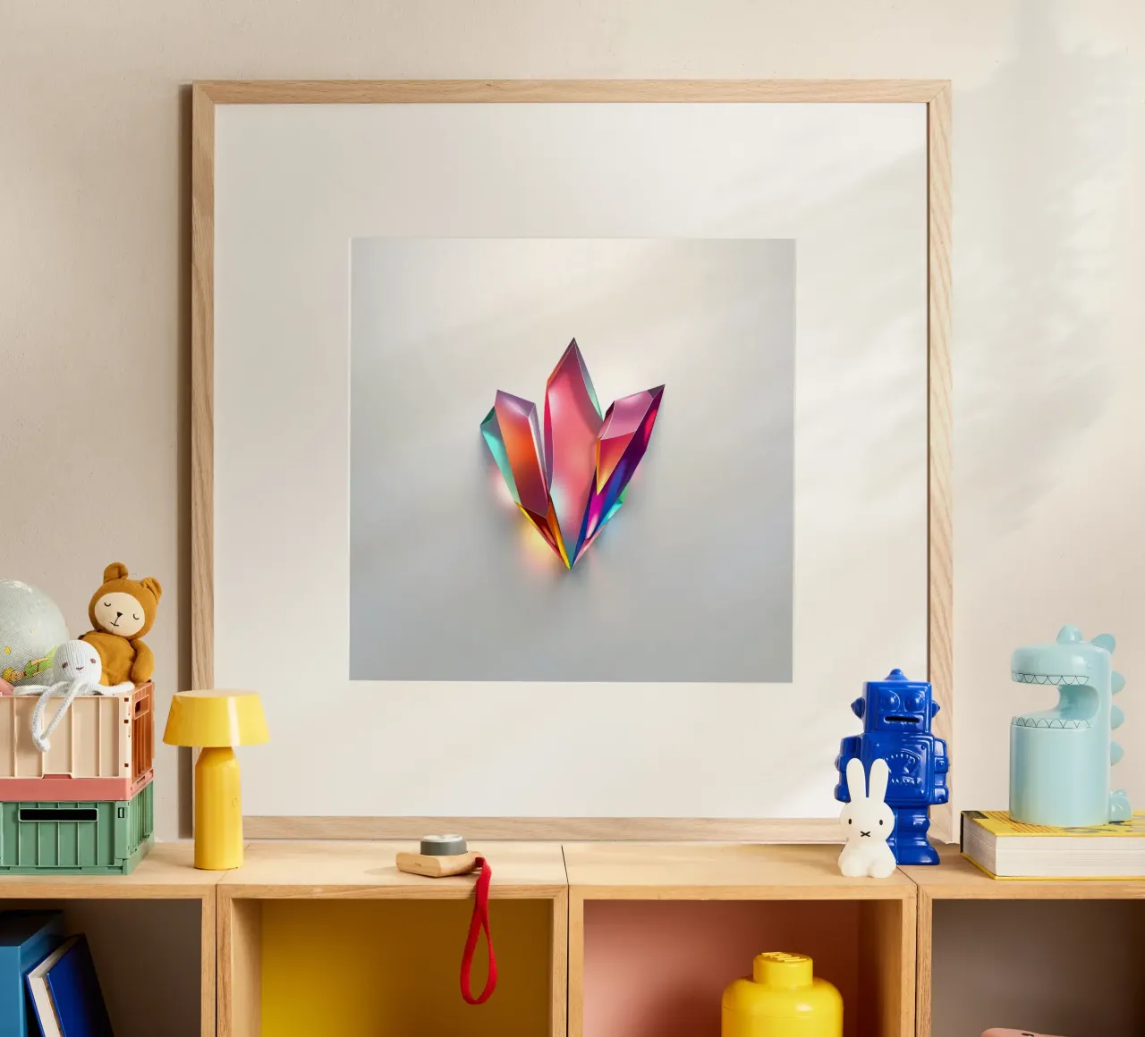 Formazioni di cristallo colorate che brillano su uno sfondo bianco carta hahnemühle da DesignDoodle