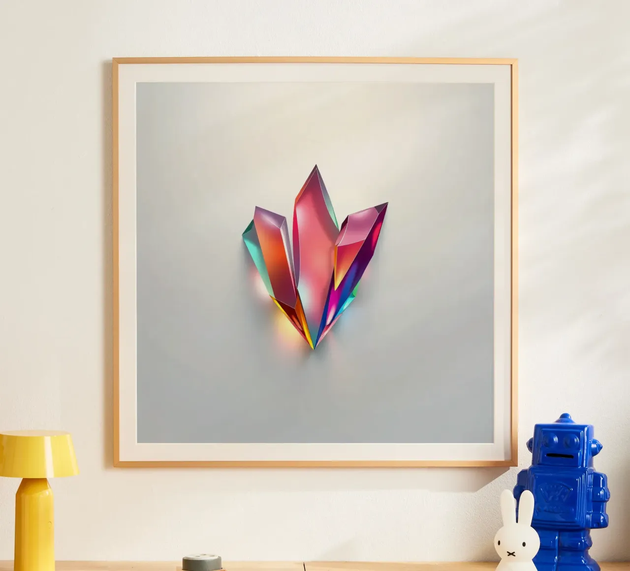 Formazioni di cristallo colorate che brillano su uno sfondo bianco carta hahnemühle da DesignDoodle