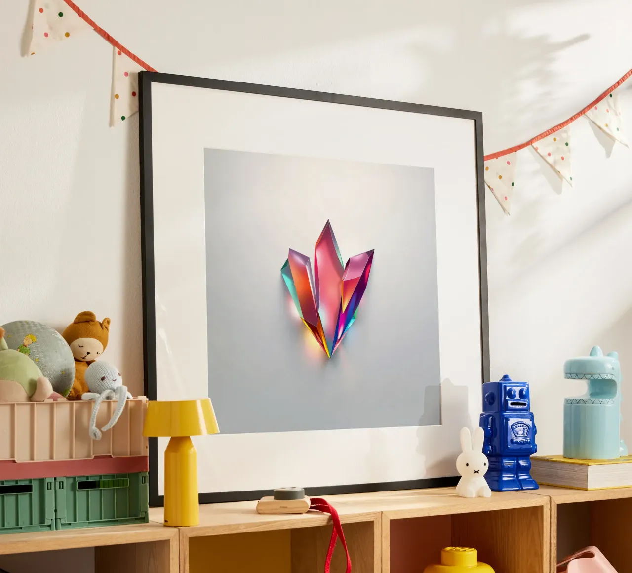 Formazioni di cristallo colorate che brillano su uno sfondo bianco carta hahnemühle da DesignDoodle