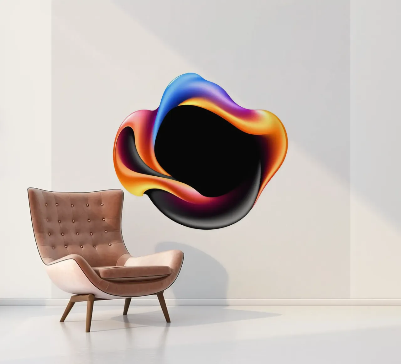 Abstract colorful design with fluid shapes against a neutral photo wallpaper by DesignDoodle