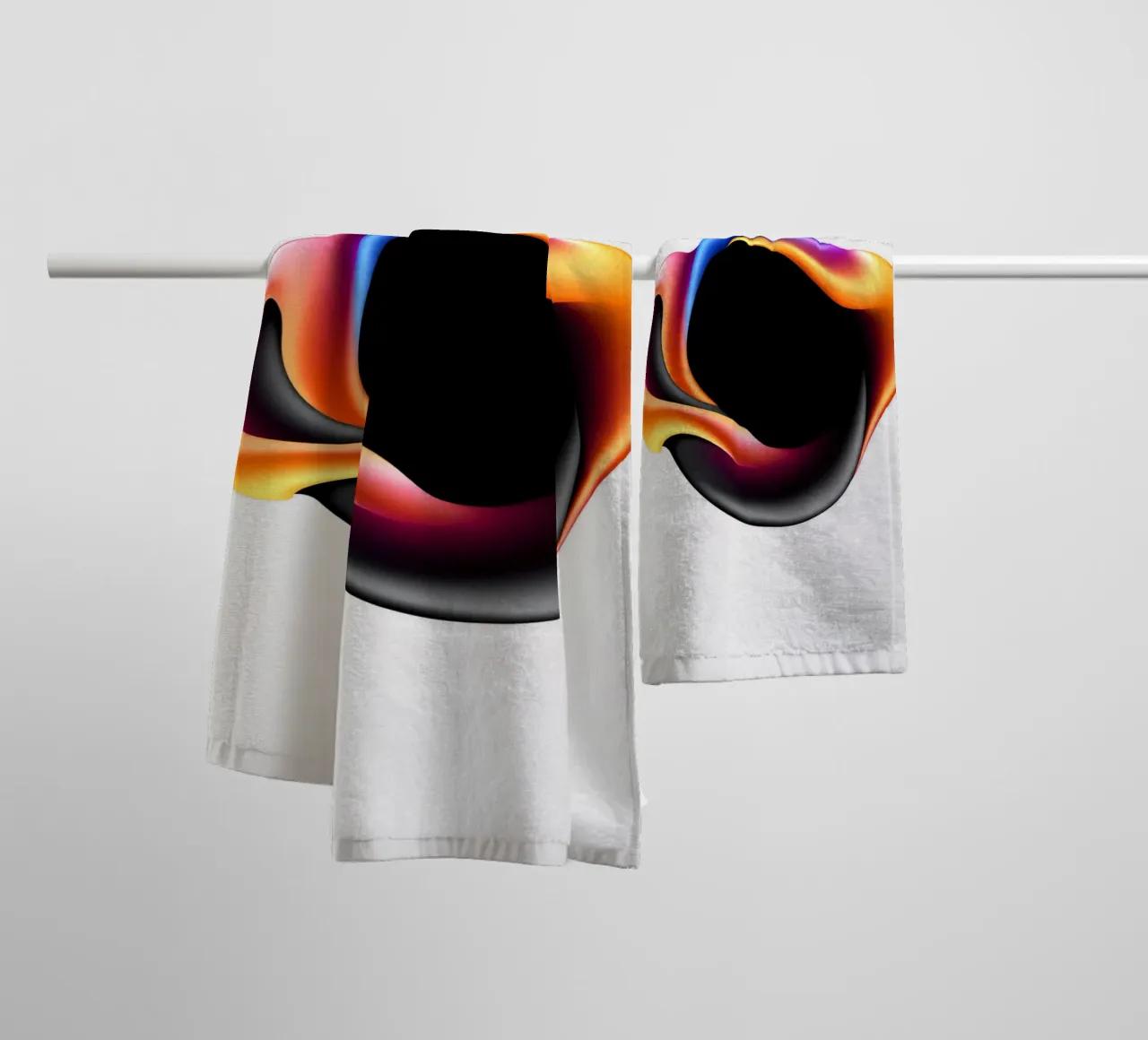 Abstract colorful design with fluid shapes against a neutral towel by DesignDoodle