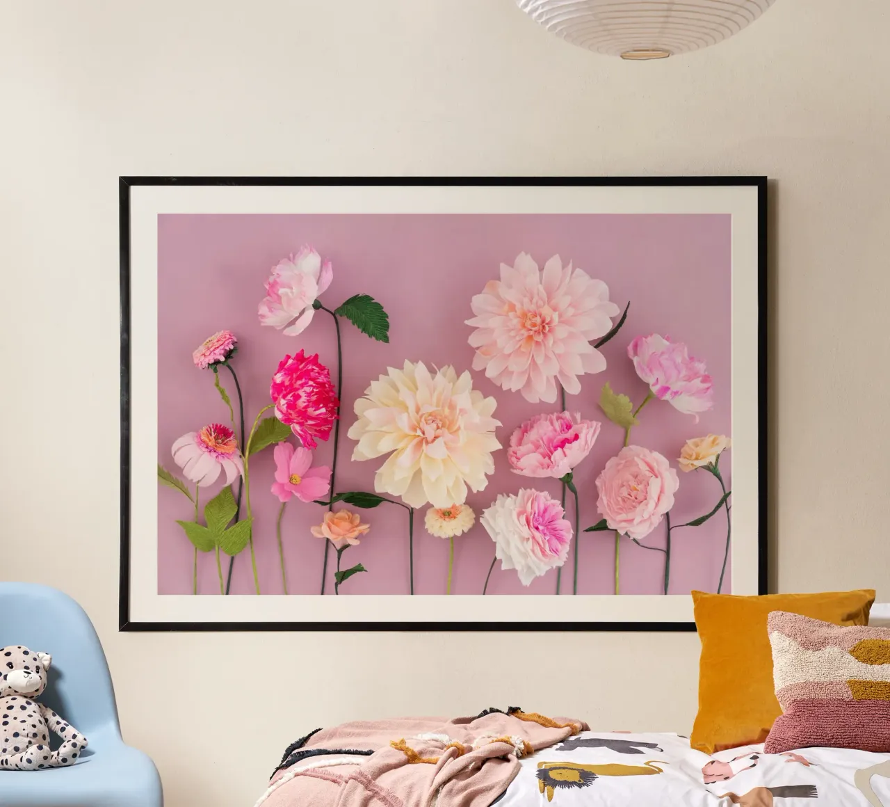 Paper flower arrangement on pink background hahnemühle by foodphotolove