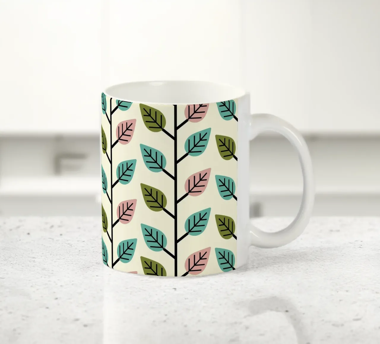Seamless retro leaf pattern with geometric design ceramic mug by CoelfenArt