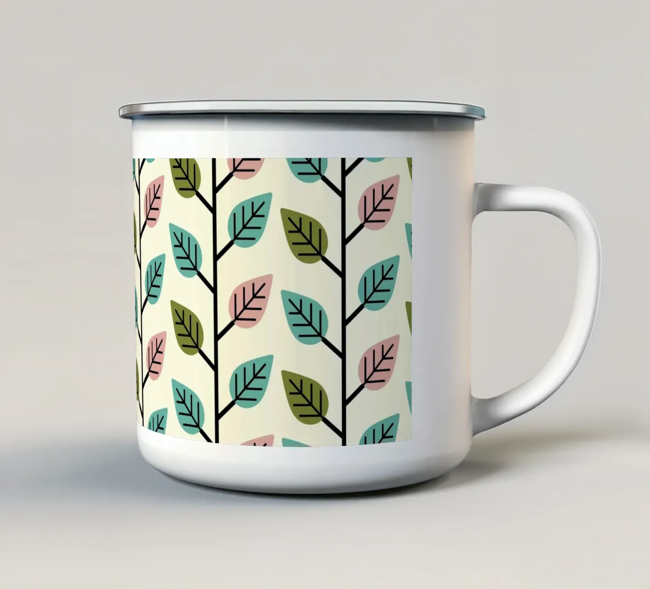 Seamless retro leaf pattern with geometric design enamel mug by CoelfenArt