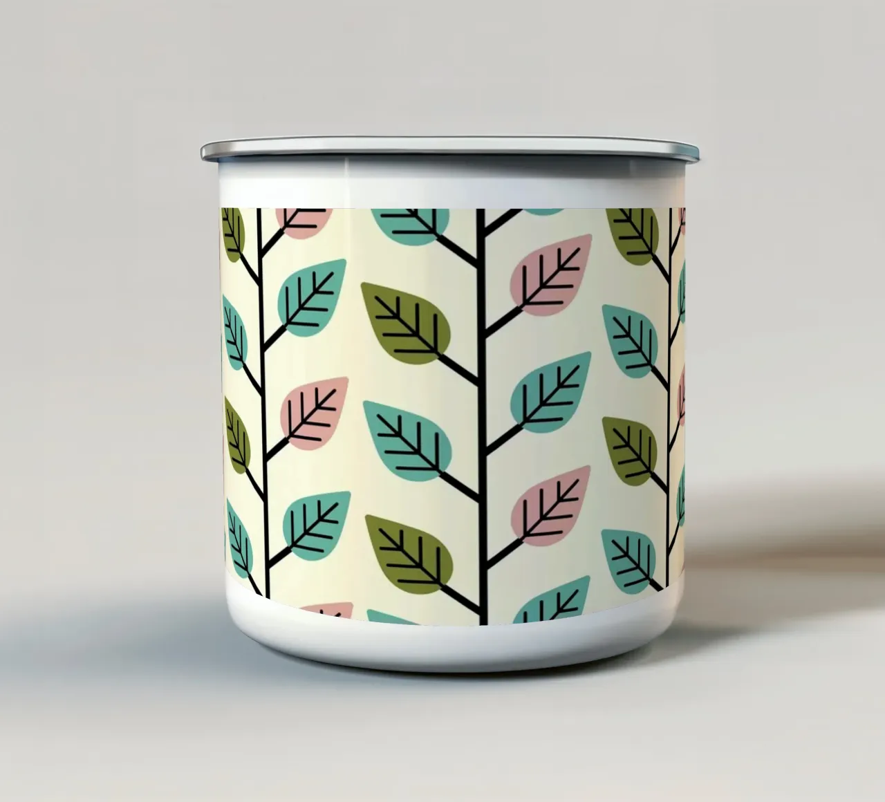 Seamless retro leaf pattern with geometric design enamel mug by CoelfenArt