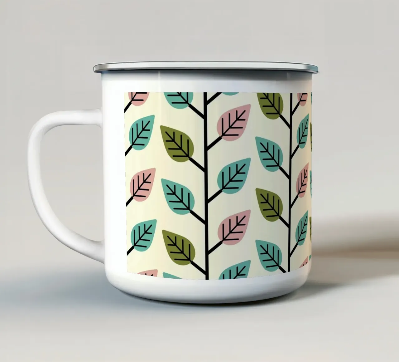 Seamless retro leaf pattern with geometric design enamel mug by CoelfenArt