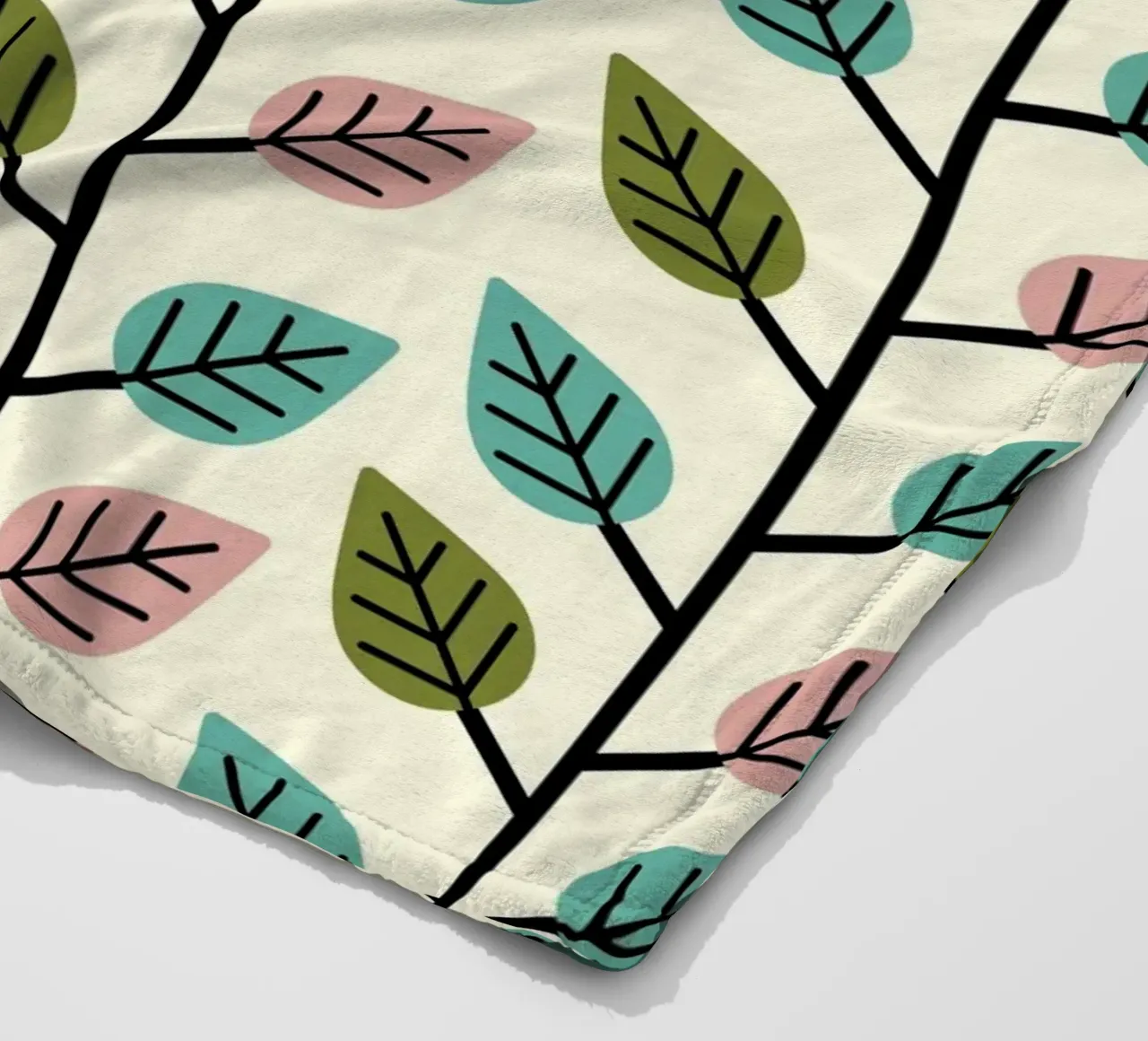 Seamless retro leaf pattern with geometric design fleece blanket by CoelfenArt