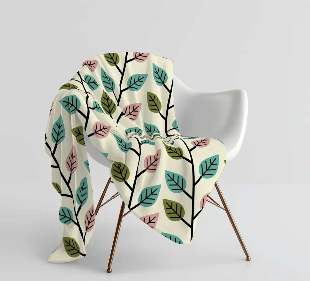 Seamless retro leaf pattern with geometric design fleece blanket by CoelfenArt