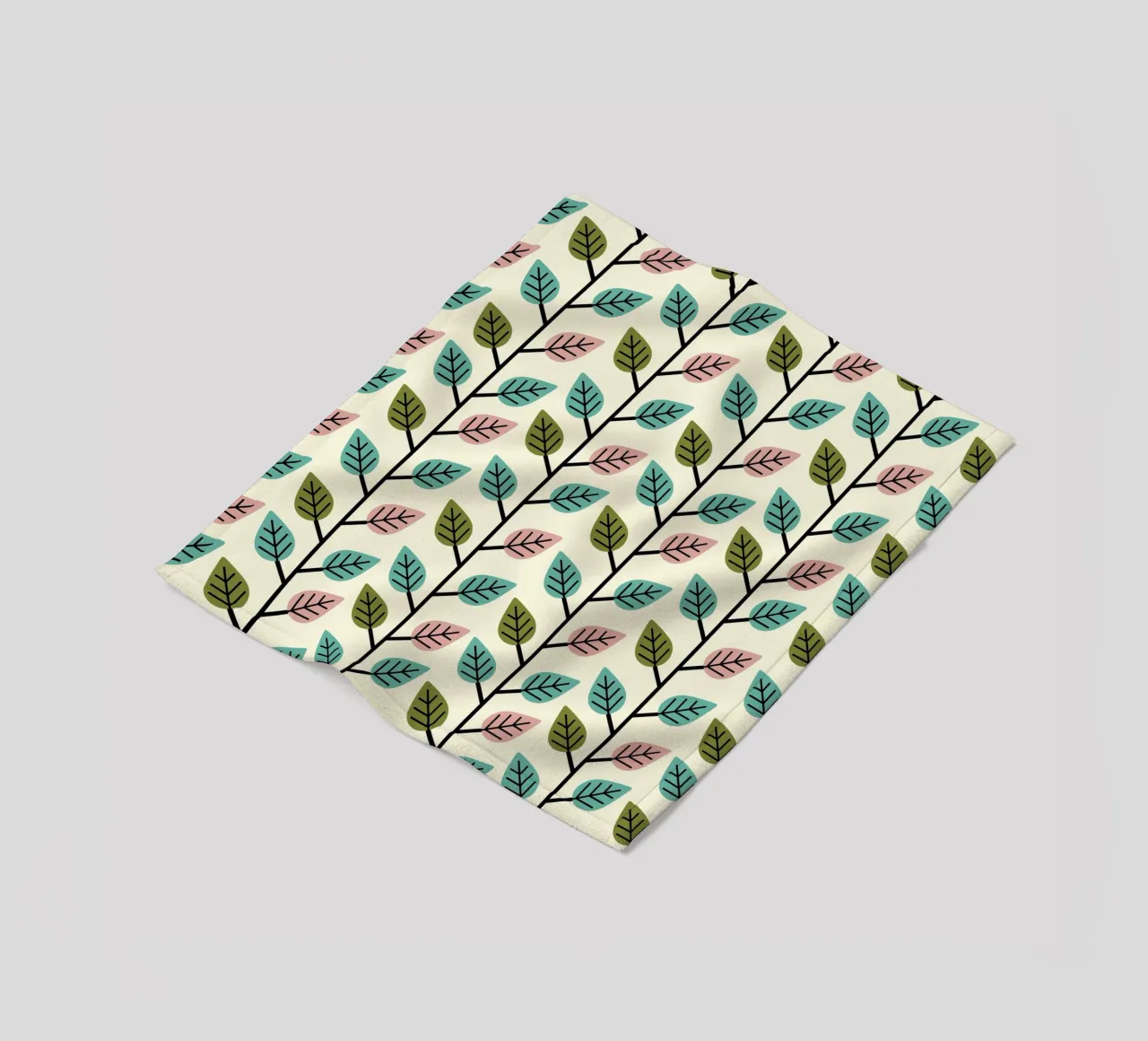Seamless retro leaf pattern with geometric design fleece blanket by CoelfenArt