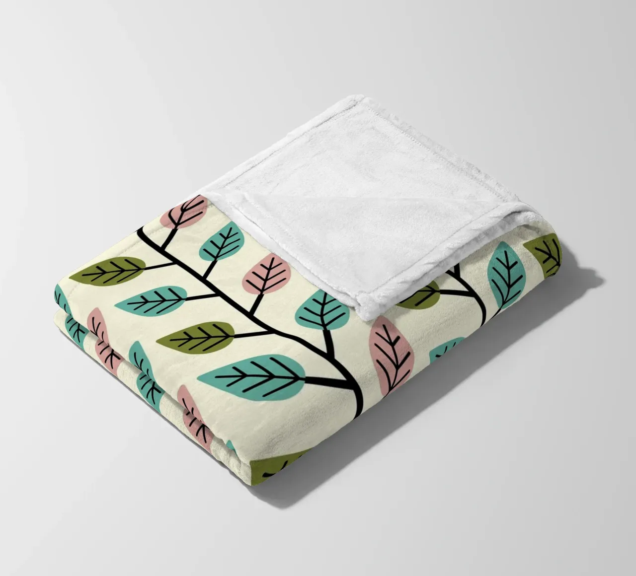 Seamless retro leaf pattern with geometric design fleece blanket by CoelfenArt
