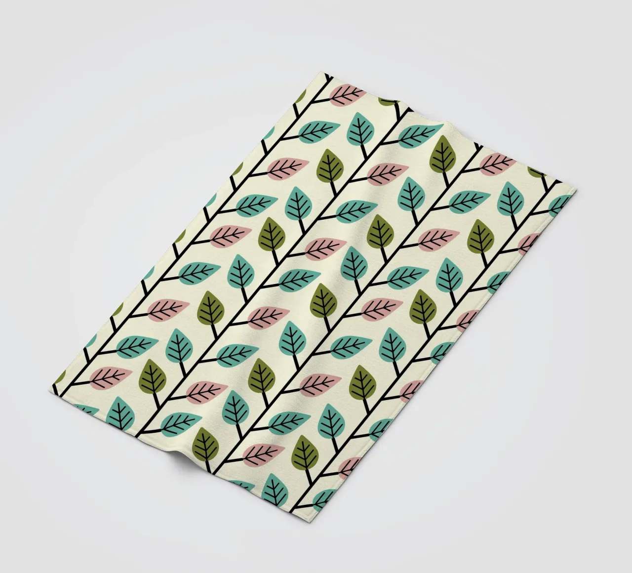 Seamless retro leaf pattern with geometric design fleece blanket by CoelfenArt